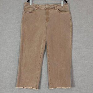 R Jeans Super High Rise Jeans Cropped Raw Hem Sz 34 Petite Skater Length Brown